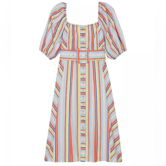 Tanya Taylor Line Multi Colored Stripe Dress In Midi - Picture 2 of 6